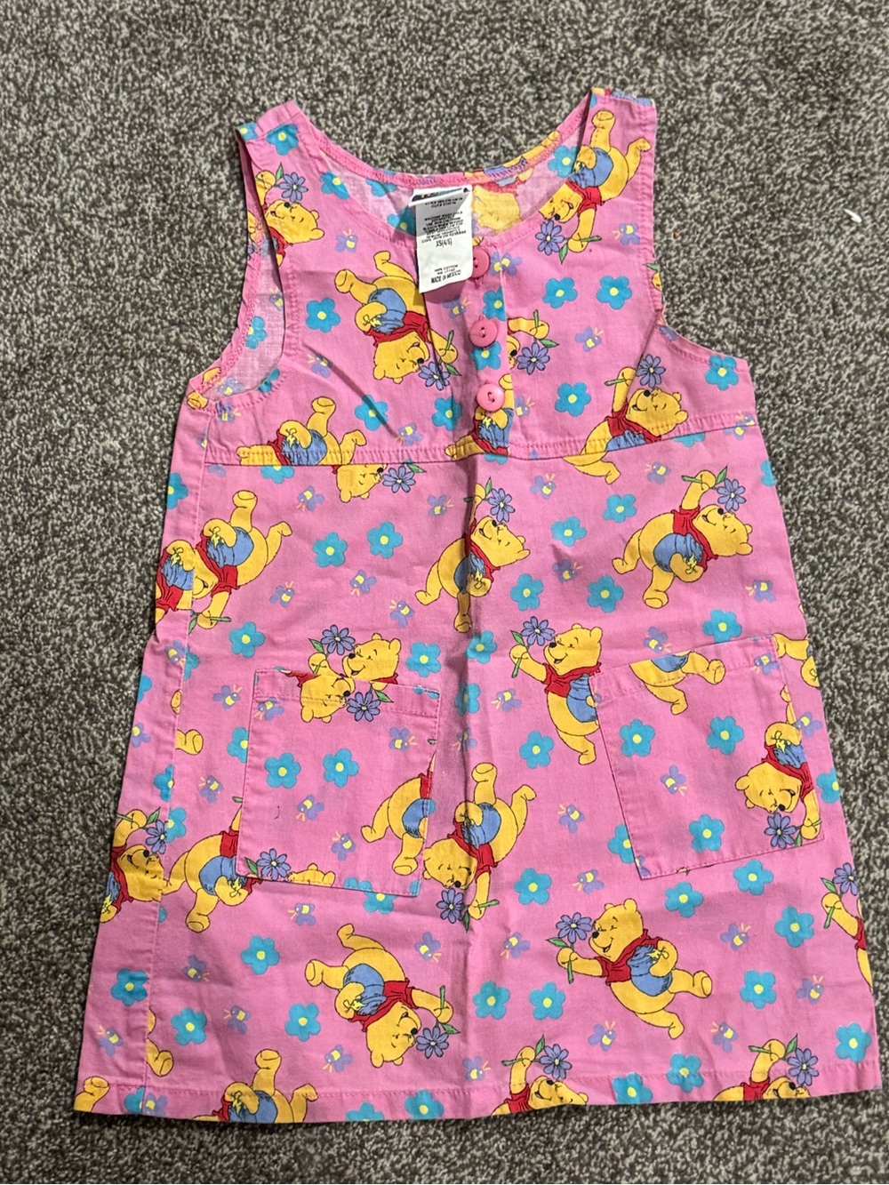 Winnie the Pooh Jumper Dress Girls XS 4/5 Pink Floral Cotton